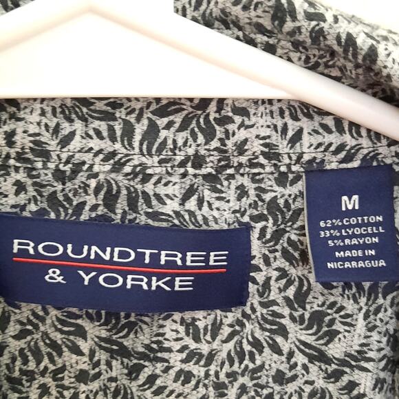 Roundtree Yorke M Shirt Men Black White Leaf Print Short Sleeve Button Cotton - Picture 3 of 5